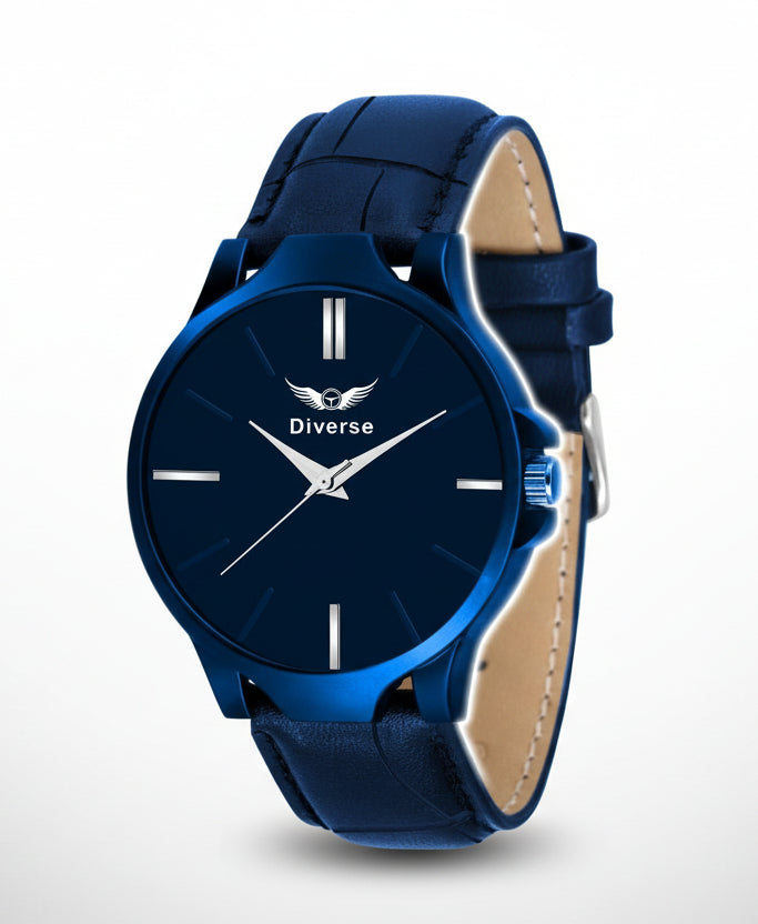 Men’s Blue Analog Leather Watch | Quartz Movement | Scratch & Water Resistant | Classic Round Dial