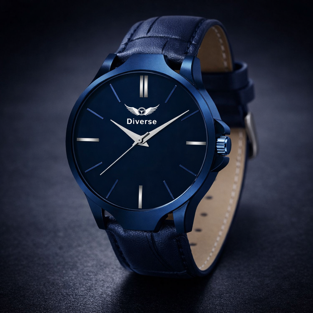 Men’s Blue Analog Leather Watch | Quartz Movement | Scratch & Water Resistant | Classic Round Dial